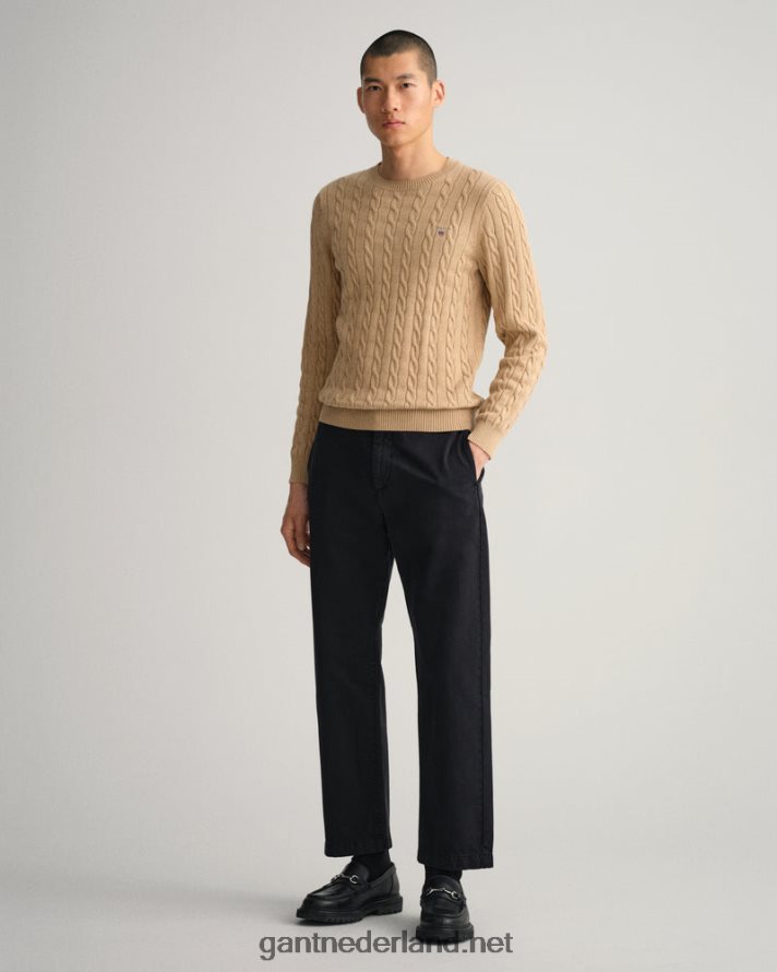 GANT Heren kaki meel katoenen kabeltrui met ronde hals R48460315
