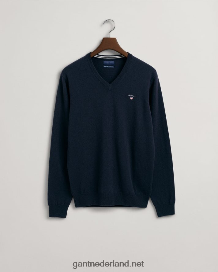 GANT Heren marinier superfijne lamswollen v-hals trui R48460333
