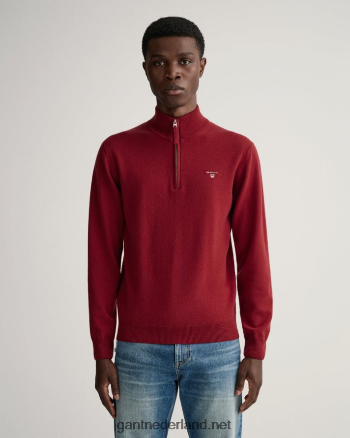 GANT Heren poort rood superfijne lamswollen trui met halve rits R48460311