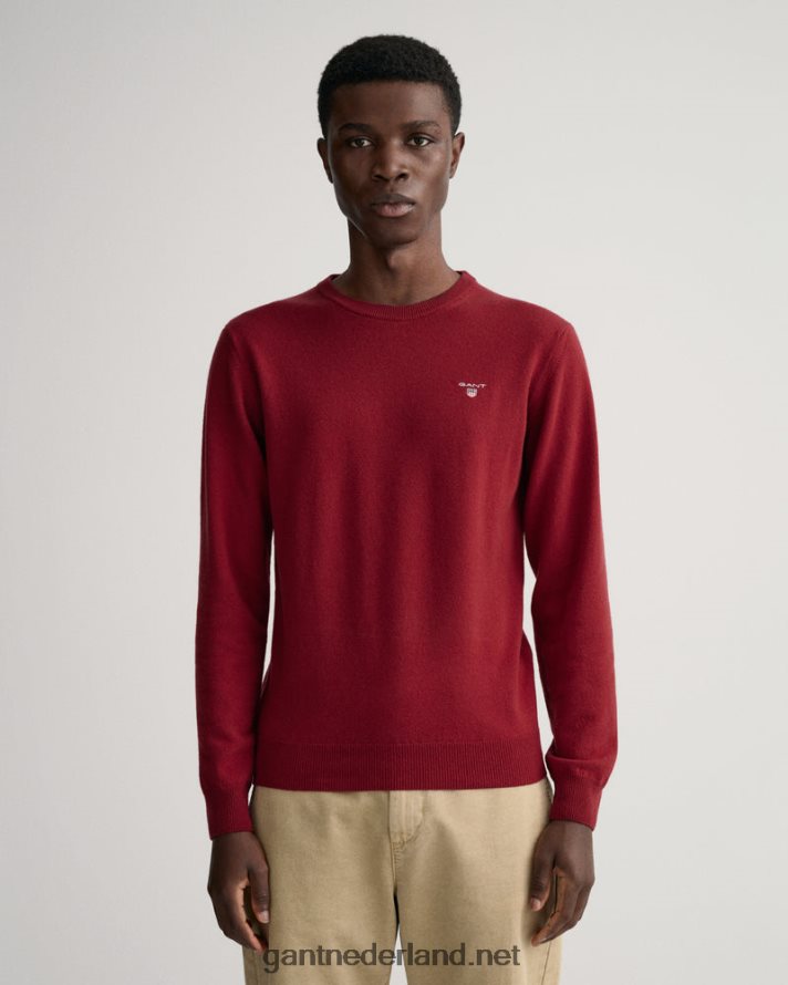 GANT Heren poort rood superfijne lamswollen trui met ronde hals R48460365