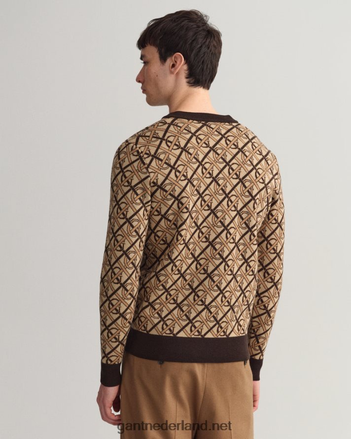 GANT Heren rijk bruin monogram merino trui met v-hals R48460363