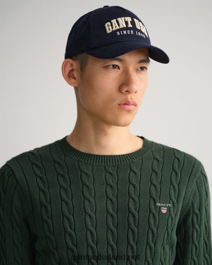 GANT Heren storm groen katoenen kabeltrui met ronde hals R48460343