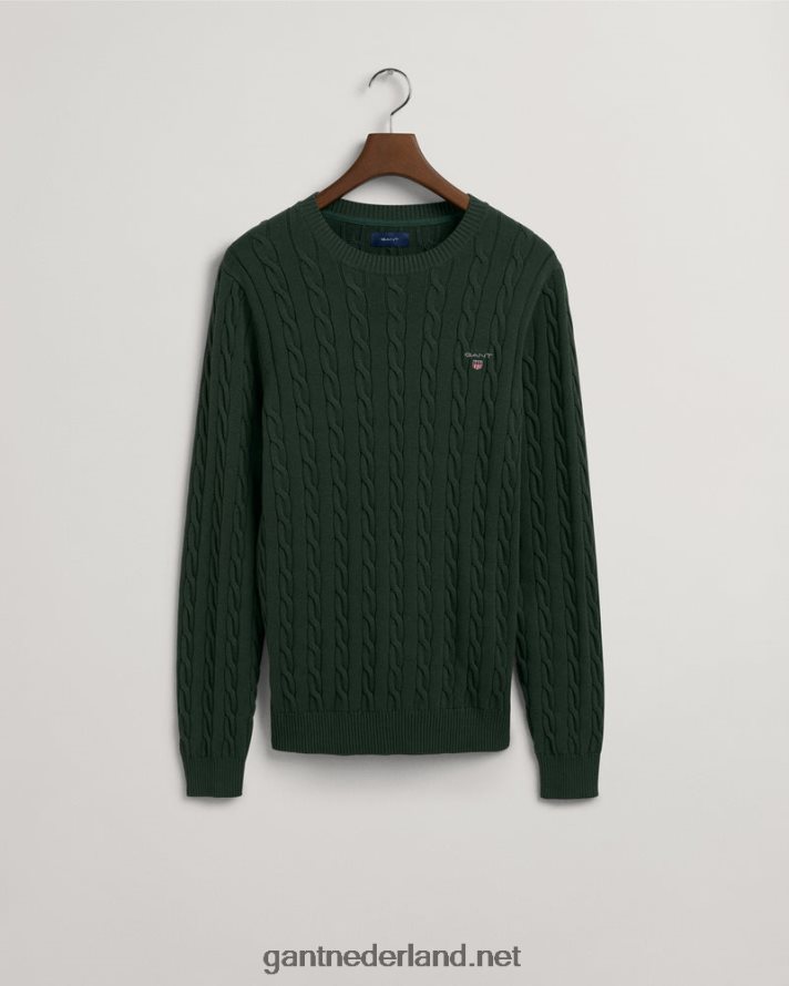 GANT Heren storm groen katoenen kabeltrui met ronde hals R48460343