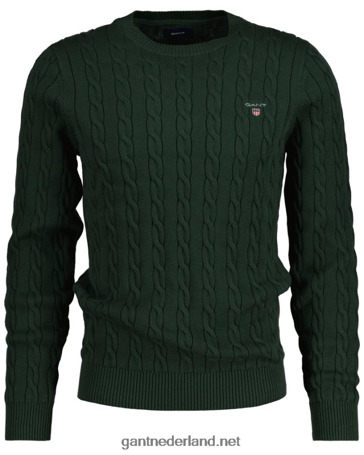 GANT Heren storm groen katoenen kabeltrui met ronde hals R48460343