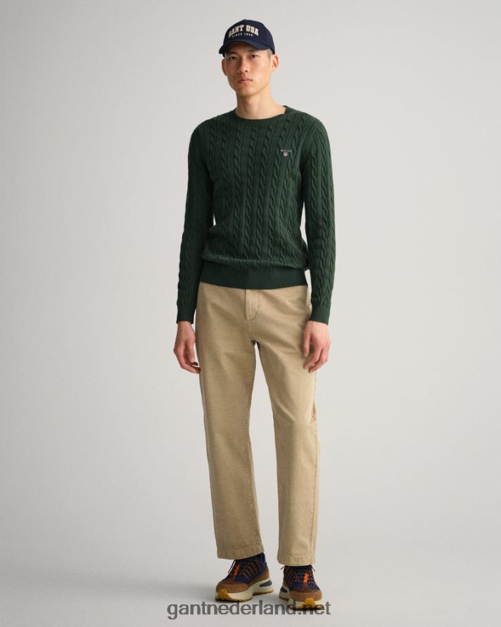 GANT Heren storm groen katoenen kabeltrui met ronde hals R48460343