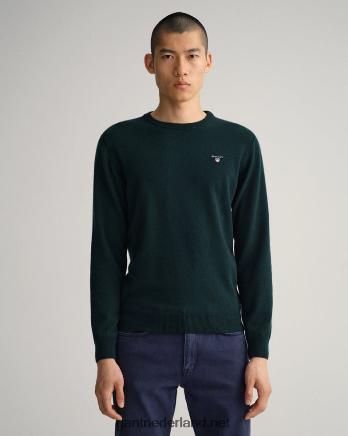 GANT Heren tartan groen superfijne lamswollen trui met ronde hals R48460313