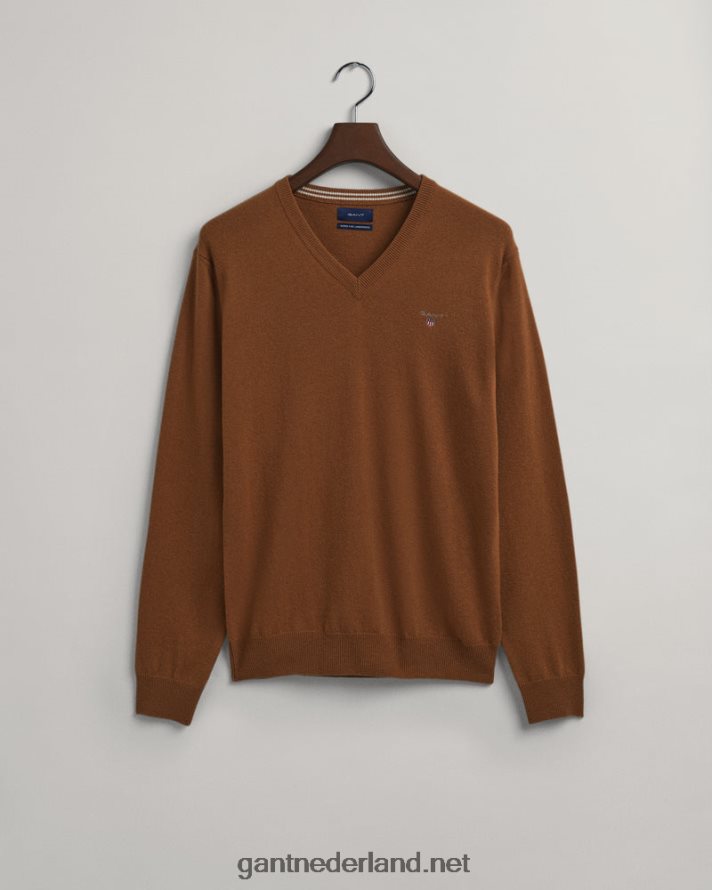 GANT Heren warme aarde superfijne lamswollen v-hals trui R48460306