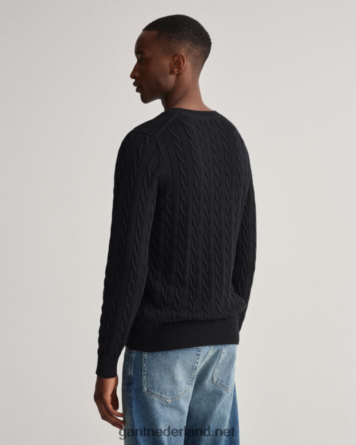 GANT Heren zwart katoenen kabeltrui met ronde hals R48460321