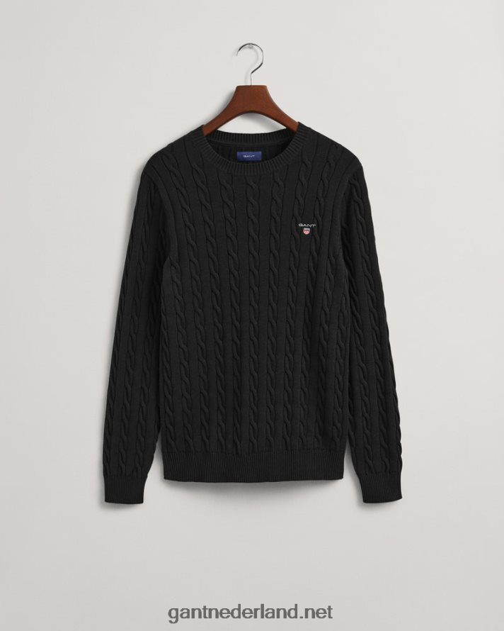 GANT Heren zwart katoenen kabeltrui met ronde hals R48460321