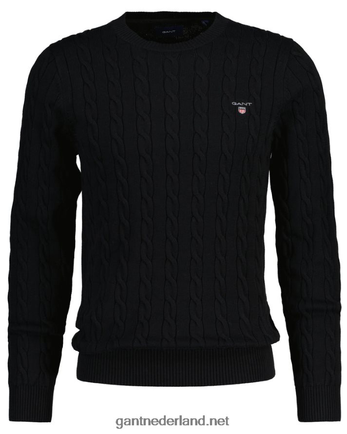 GANT Heren zwart katoenen kabeltrui met ronde hals R48460321