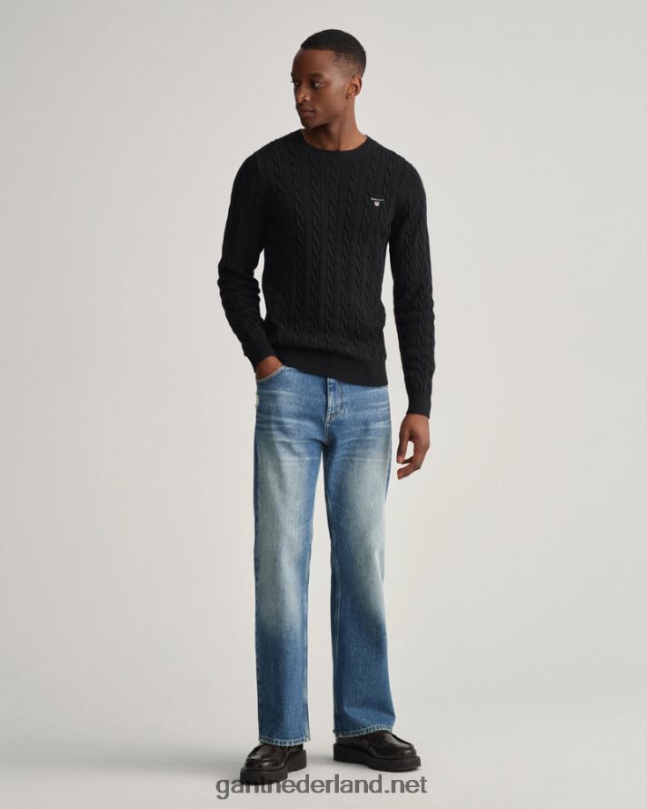 GANT Heren zwart katoenen kabeltrui met ronde hals R48460321