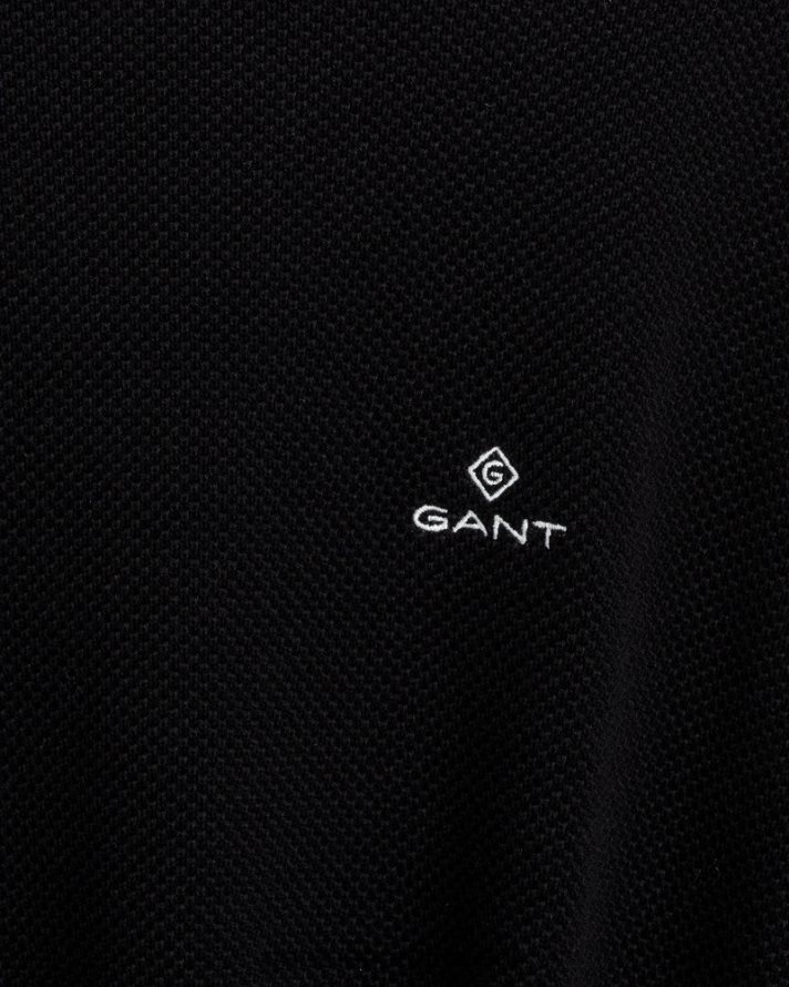 GANT Heren zwart katoenen piqué trui met ronde hals R48460331