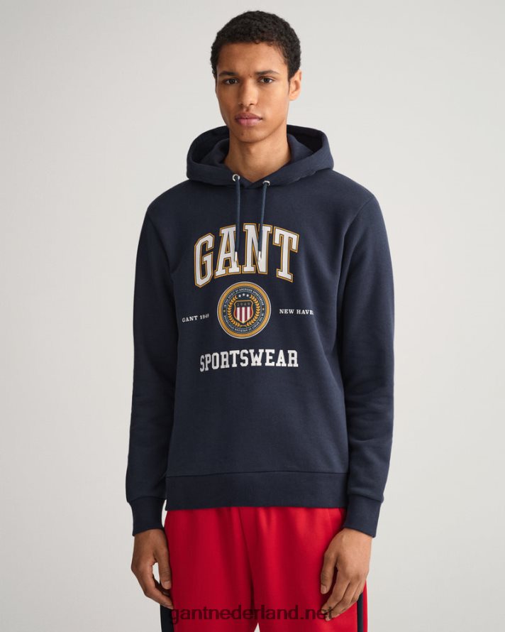 GANT Heren avond blauw Crest Shield-sweathoodie R48460280