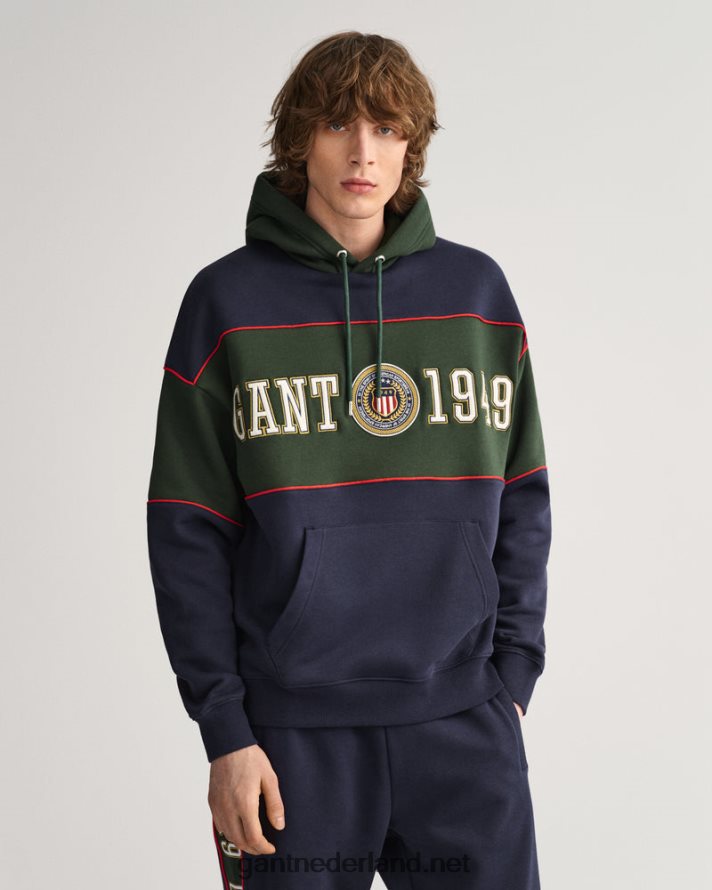 GANT Heren avond blauw Crest schild blok hoodie R48460296
