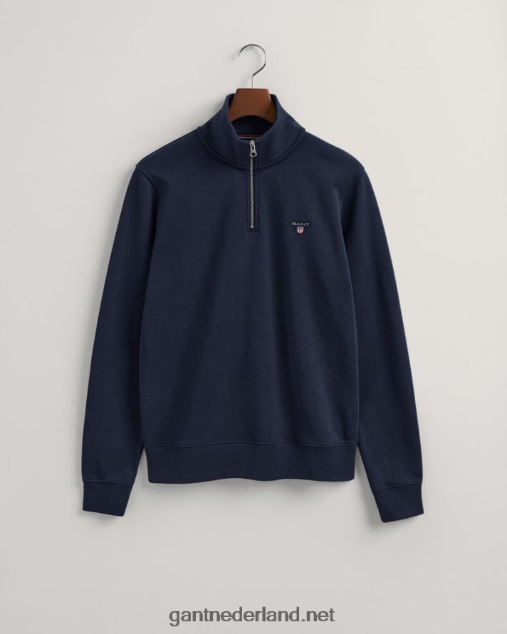 GANT Heren avond blauw origineel sweatshirt met halve ritssluiting R48460240