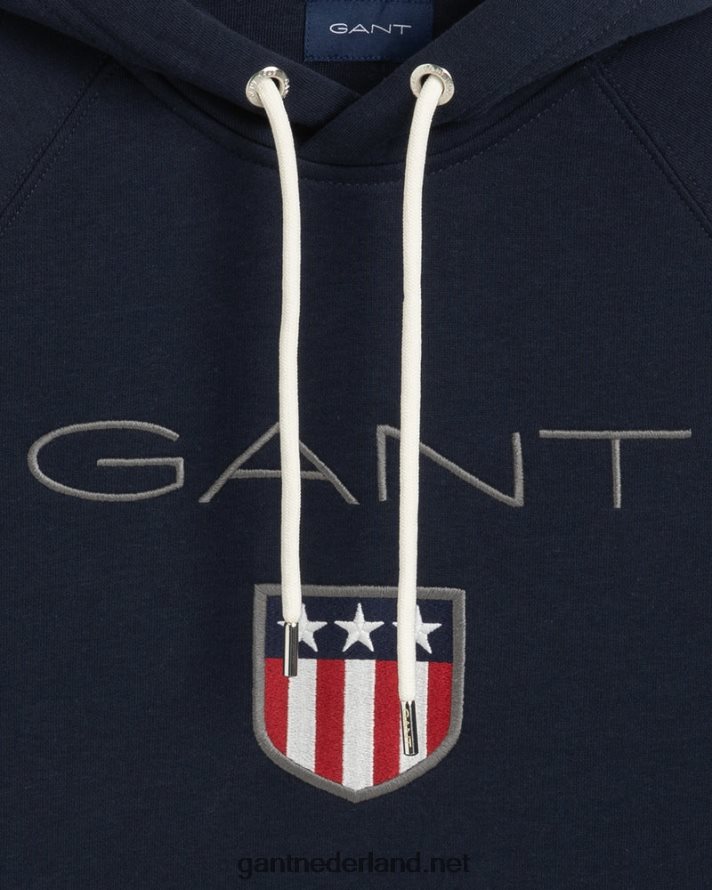 GANT Heren avond blauw schild hoodie R48460237