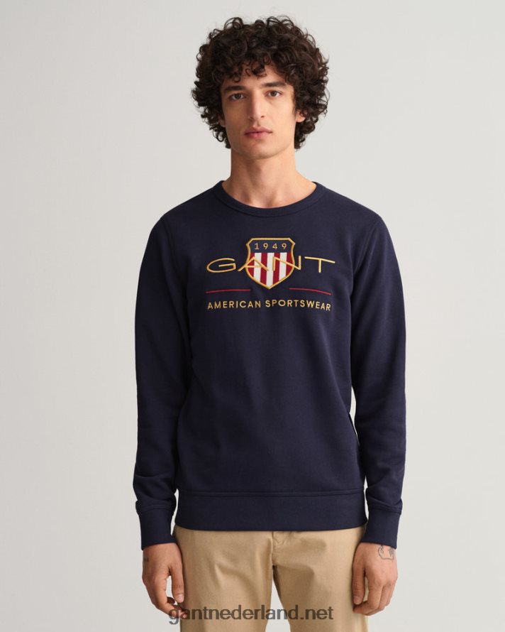 GANT Heren avond blauw sweatshirt met ronde hals en archiefschild R48460253