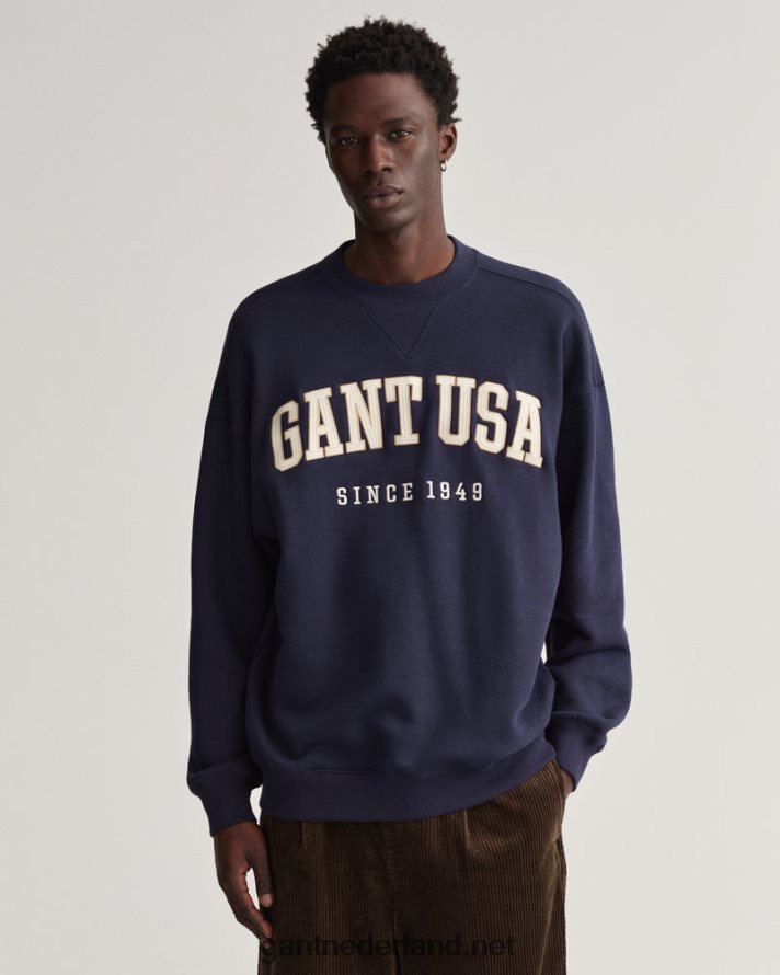 GANT Heren avond blauw usa graphic sweatshirt met ronde hals R48460227