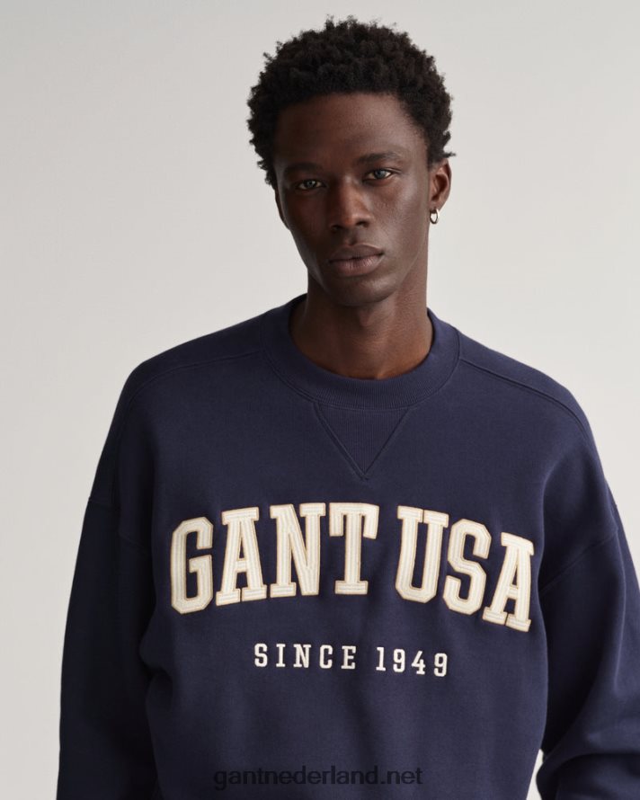 GANT Heren avond blauw usa graphic sweatshirt met ronde hals R48460227