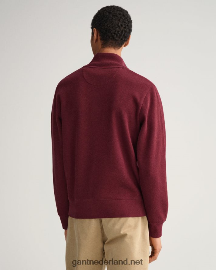 GANT Heren dk. bordeaux gem geribd sweatshirt met halve rits R48460267