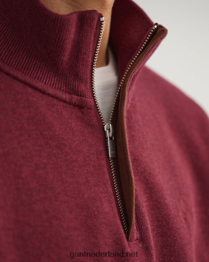 GANT Heren dk. bordeaux gem geribd sweatshirt met halve rits R48460267