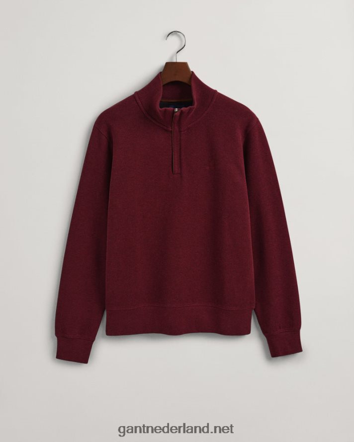 GANT Heren dk. bordeaux gem geribd sweatshirt met halve rits R48460267