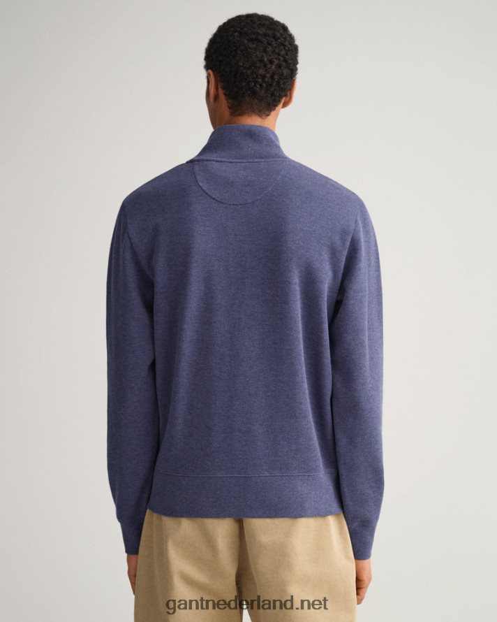 GANT Heren donker jeansblauw gemêleerd geribd sweatshirt met halve rits R48460266