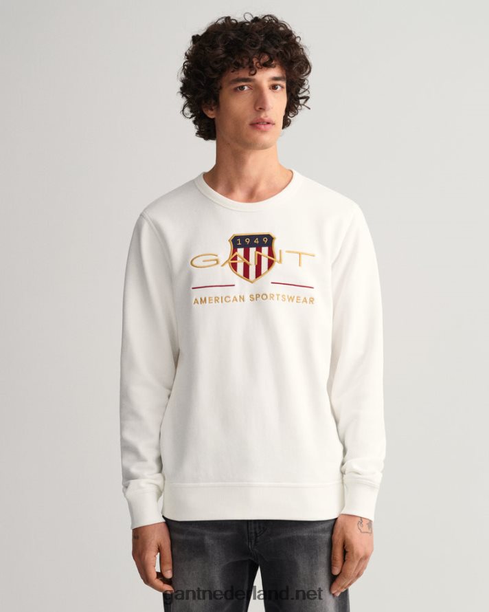 GANT Heren eierschaal sweatshirt met ronde hals en archiefschild R48460264