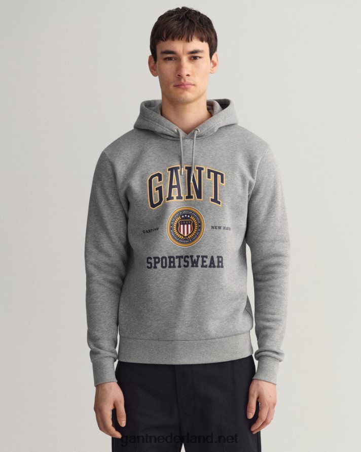 GANT Heren grijs gemêleerd Crest Shield-sweathoodie R48460282