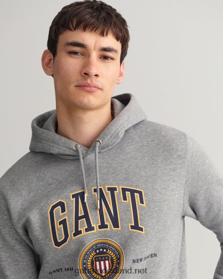 GANT Heren grijs gemêleerd Crest Shield-sweathoodie R48460282