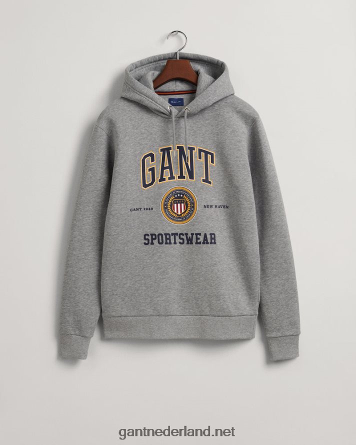GANT Heren grijs gemêleerd Crest Shield-sweathoodie R48460282