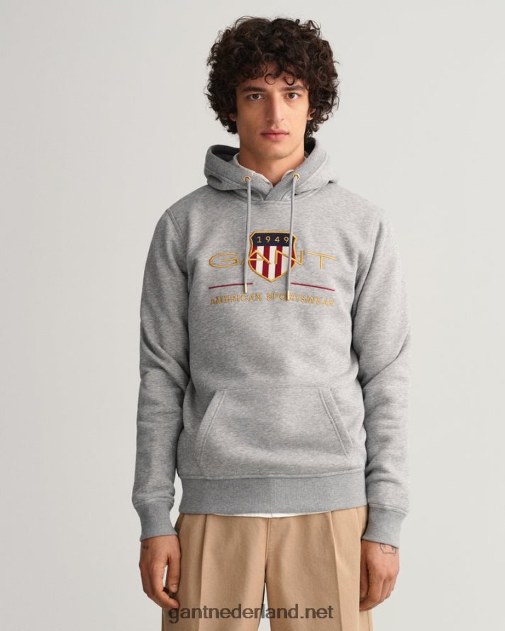 GANT Heren grijs gemêleerd archief schild hoodie R48460235