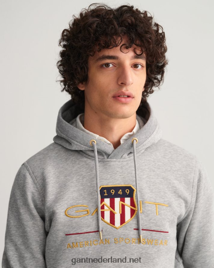 GANT Heren grijs gemêleerd archief schild hoodie R48460235