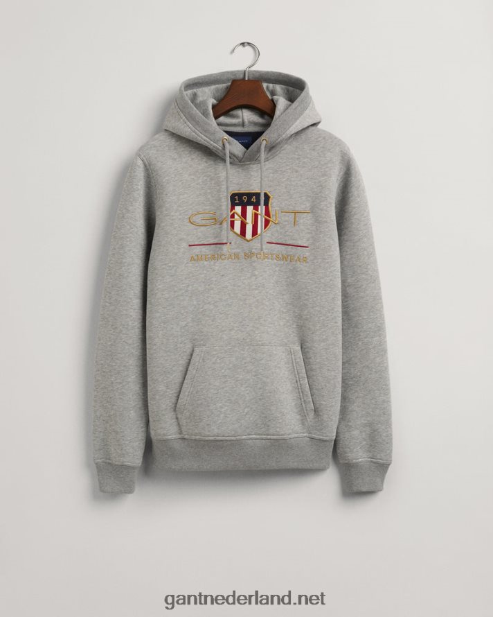 GANT Heren grijs gemêleerd archief schild hoodie R48460235
