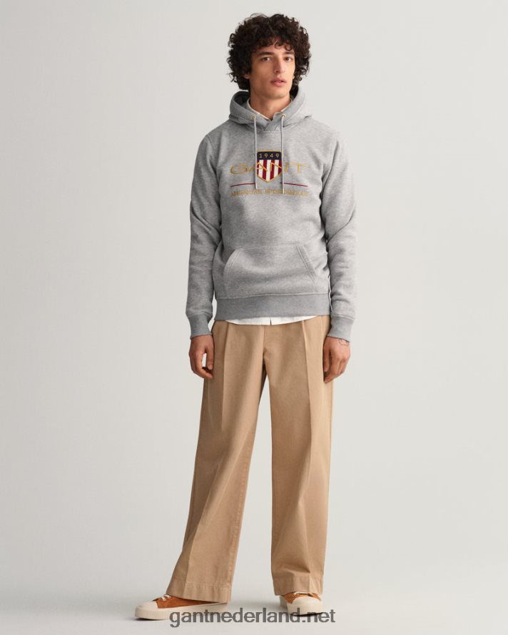 GANT Heren grijs gemêleerd archief schild hoodie R48460235