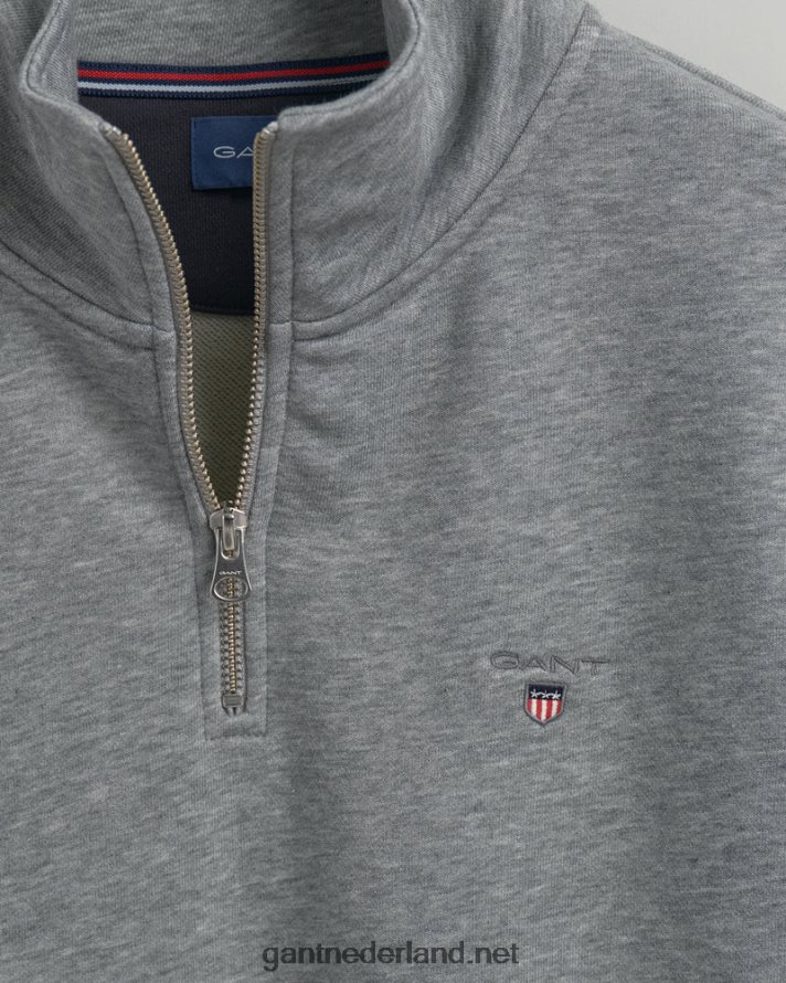 GANT Heren grijs gemêleerd origineel sweatshirt met halve ritssluiting R48460273