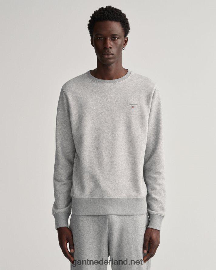 GANT Heren grijs gemêleerd origineel sweatshirt met ronde hals R48460294