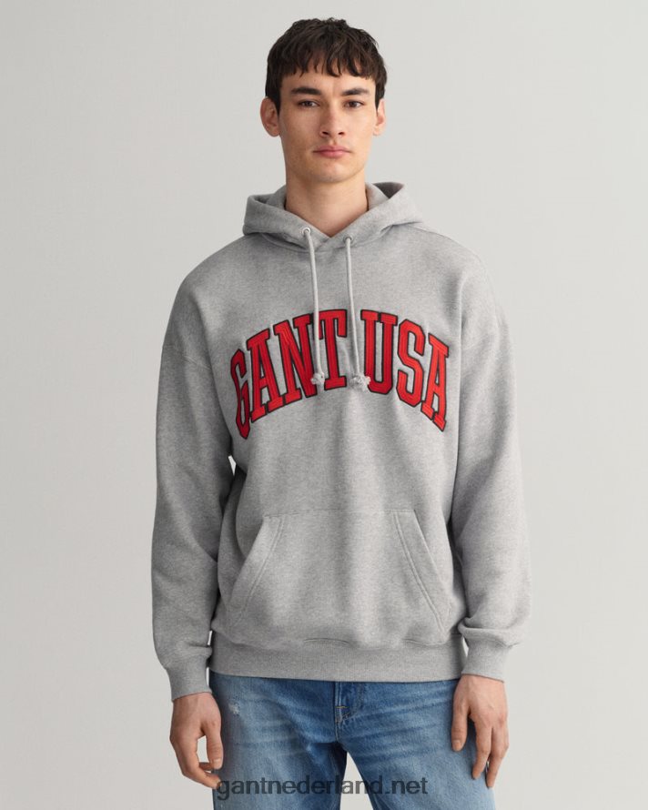 GANT Heren grijs gemêleerd usa grafische sweat hoodie R48460226