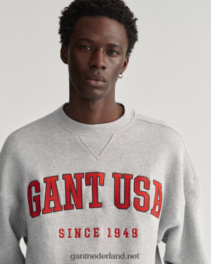 GANT Heren grijs gemêleerd usa graphic sweatshirt met ronde hals R48460230