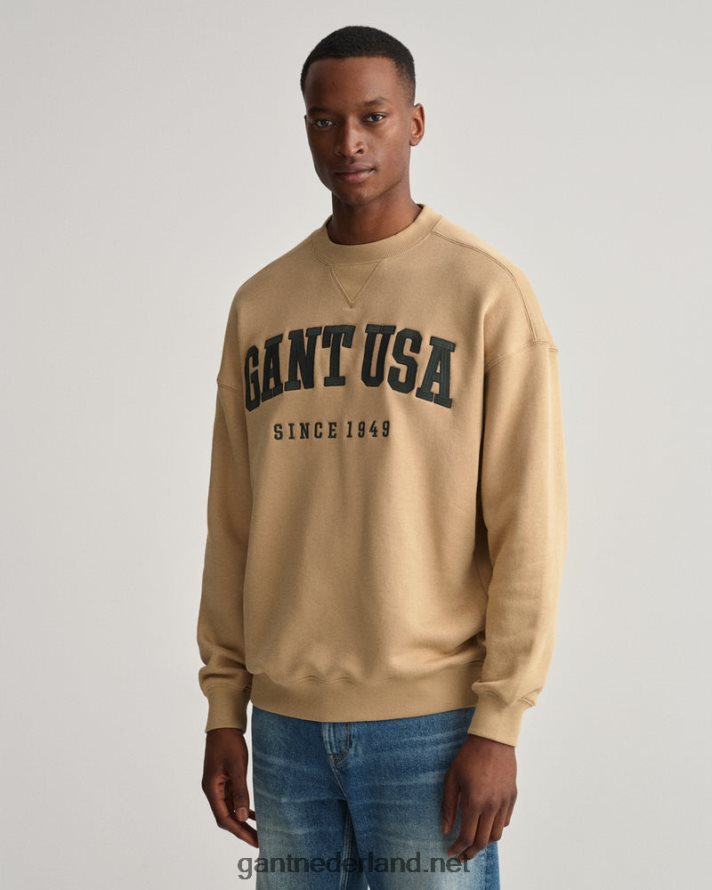GANT Heren hazelnoot beige usa graphic sweatshirt met ronde hals R48460224
