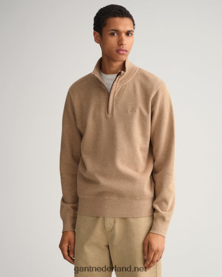 GANT Heren kaki meel geribd sweatshirt met halve rits R48460232