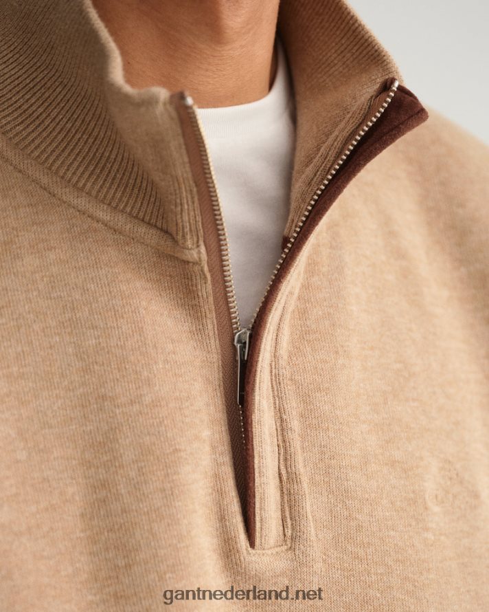 GANT Heren kaki meel geribd sweatshirt met halve rits R48460232