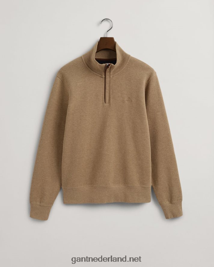 GANT Heren kaki meel geribd sweatshirt met halve rits R48460232
