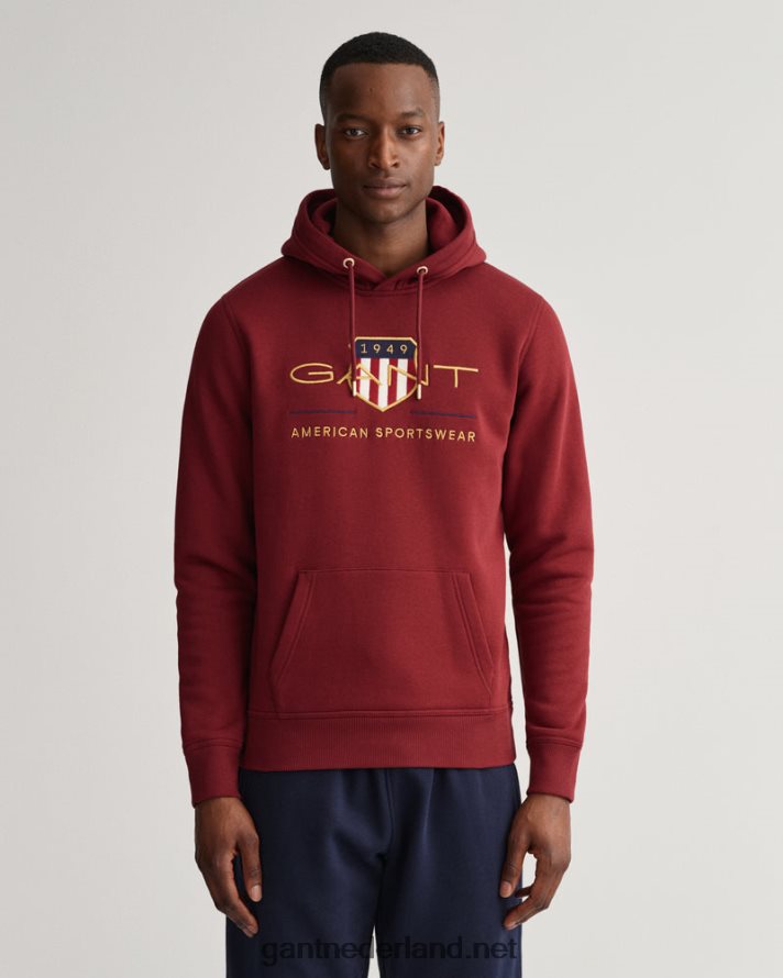 GANT Heren rood geplooid archief schild hoodie R48460233
