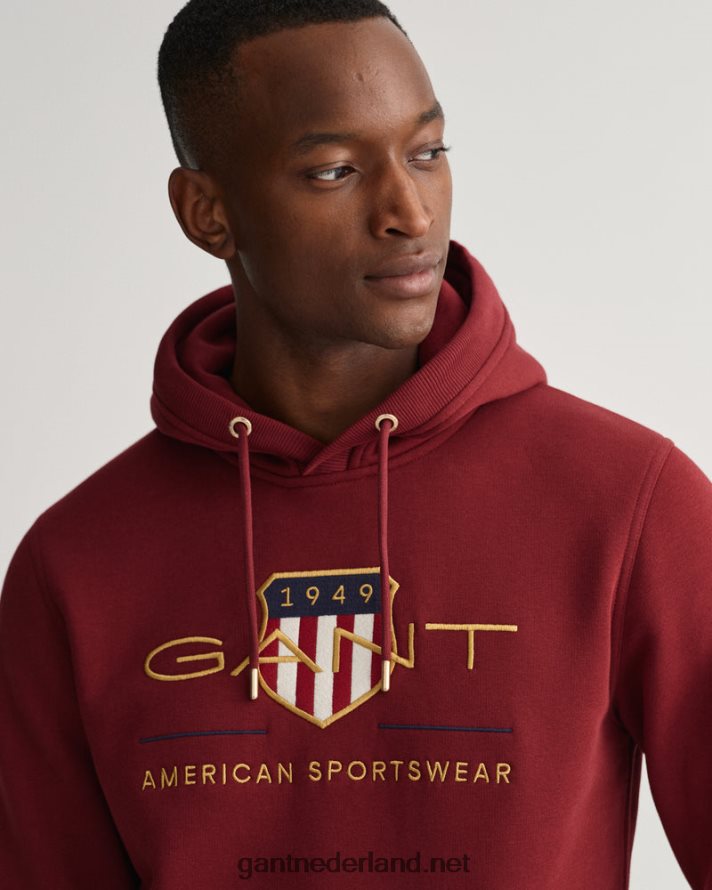 GANT Heren rood geplooid archief schild hoodie R48460233