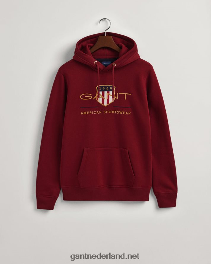 GANT Heren rood geplooid archief schild hoodie R48460233