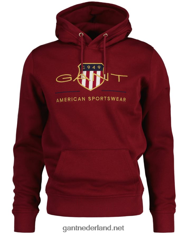 GANT Heren rood geplooid archief schild hoodie R48460233