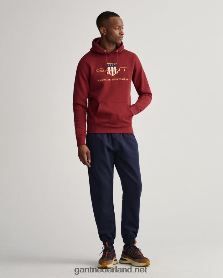 GANT Heren rood geplooid archief schild hoodie R48460233