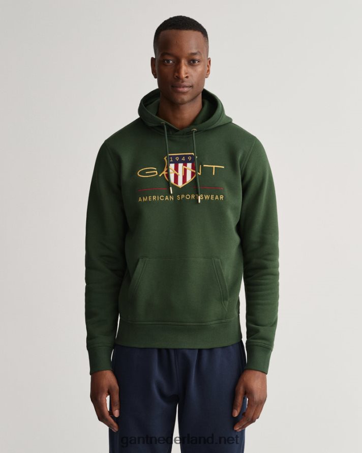 GANT Heren storm groen archief schild hoodie R48460234