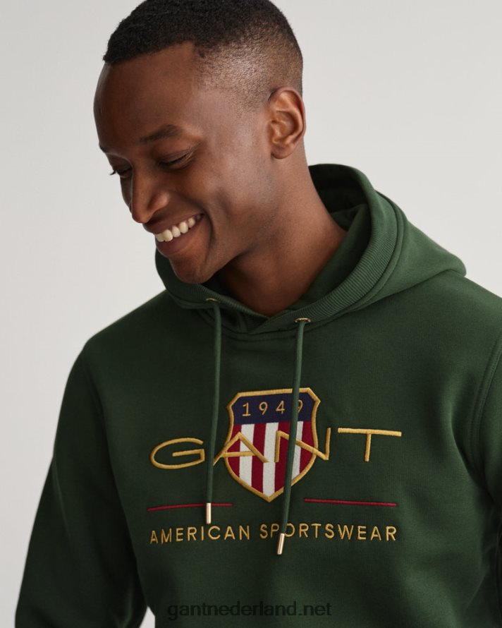 GANT Heren storm groen archief schild hoodie R48460234